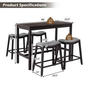 5-Piece Counter Height Dining Set with 4 Upholstered Stools