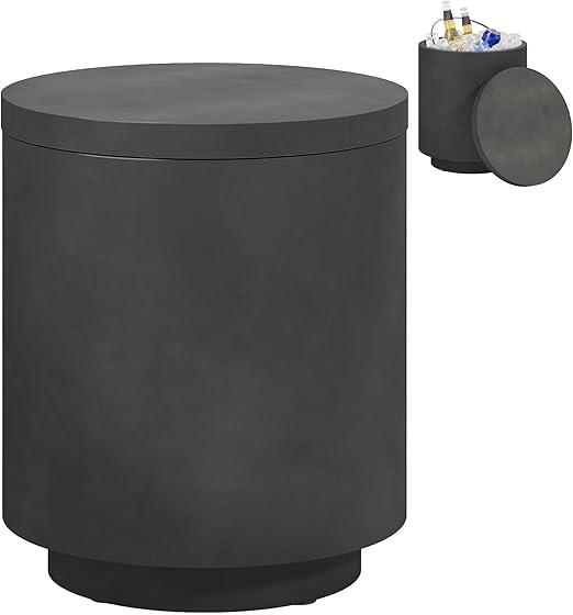 Round Concrete Finish Side Table with Adjustable Feet