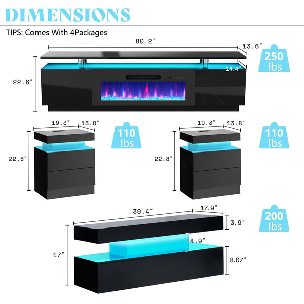 5-Piece Modern Living Room Furniture Set with Electric Fireplace TV Stand