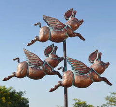 Flying Pig Wind Spinner Outdoor Garden Sculpture