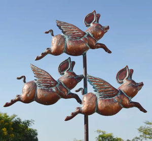 Flying Pig Wind Spinner Outdoor Garden Sculpture