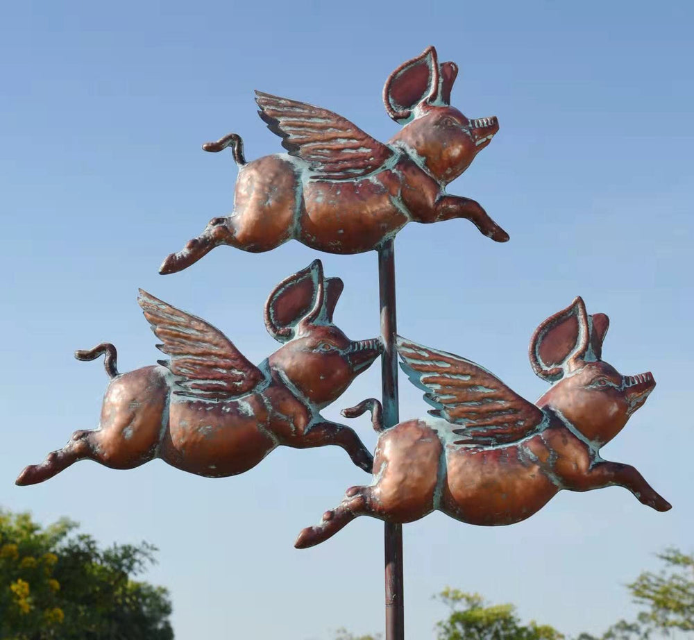 Flying Pig Wind Spinner Outdoor Garden Sculpture
