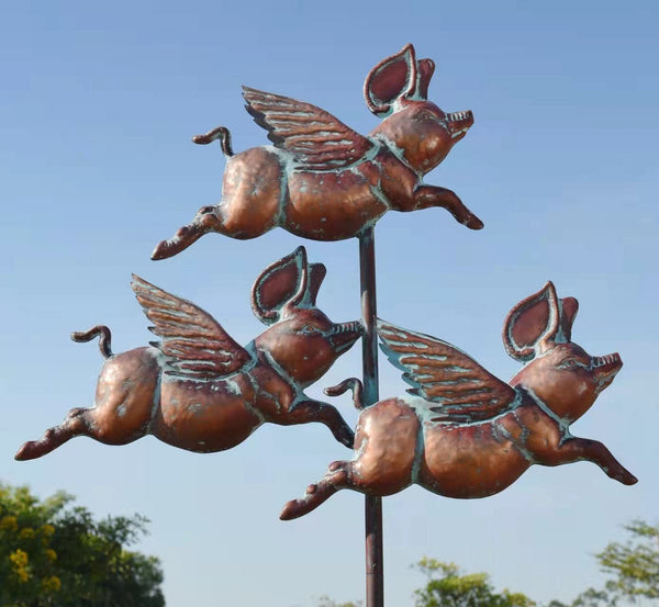 Flying Pig Wind Spinner Outdoor Garden Sculpture