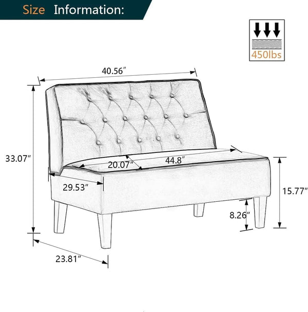 Upholstered Loveseat Bench Settee – Velvet Armless Small Sofa