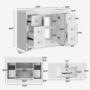47.2" Bathroom Vanity with Sink, Soft-Close Doors & Drawers – White