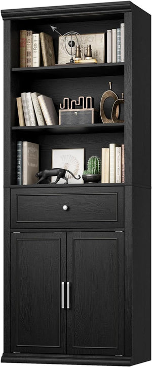 6-Tier Bookcase with Doors & Storage Cabinet