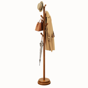 Solid Wood Freestanding Coat Rack with 8 Hooks