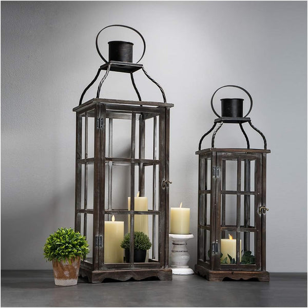Farmhouse Wooden Candle Lanterns Set of 2 – Indoor & Outdoor Decorative Floor Lanterns