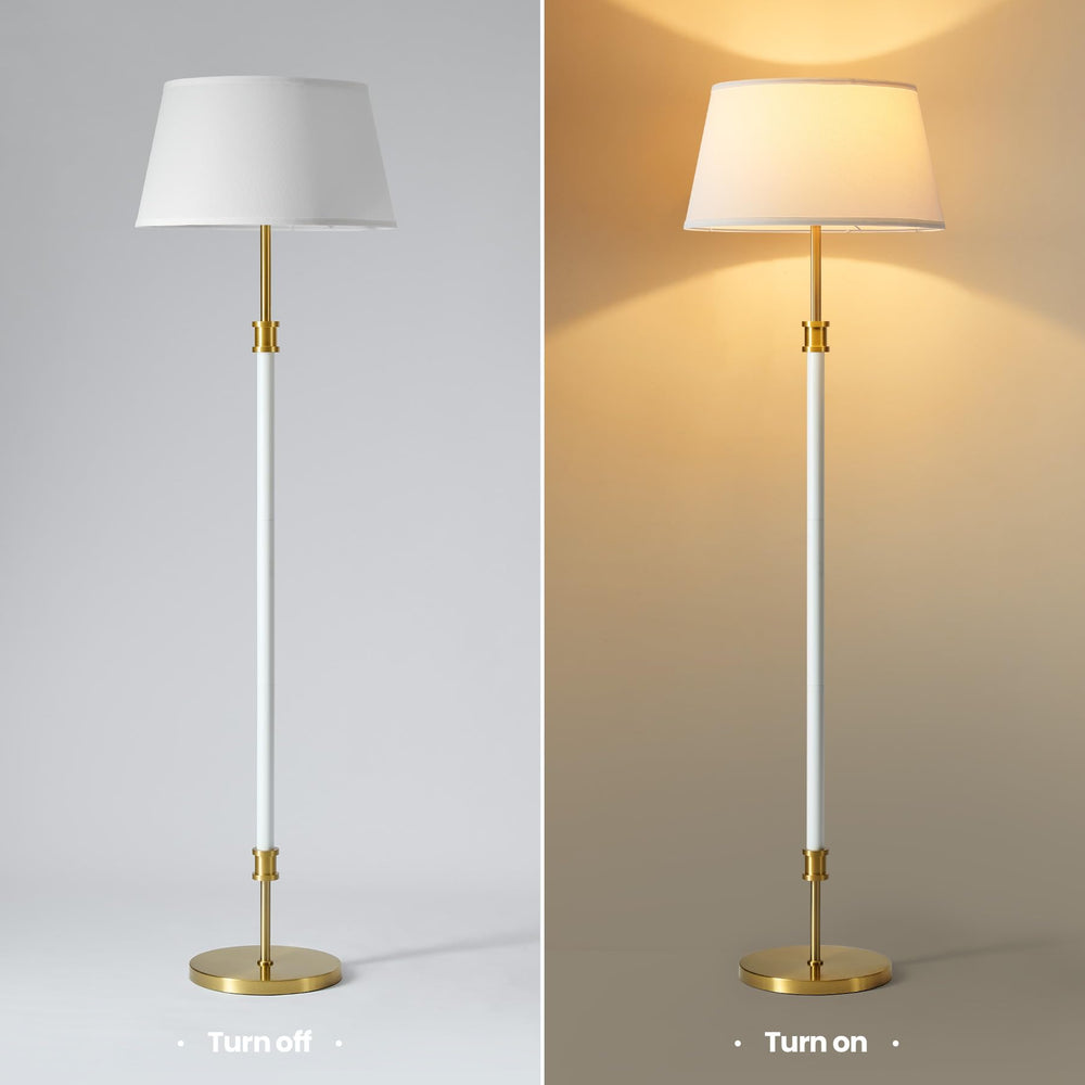 Mid-Century Floor Lamp with Linen Shade – 63" Tall, White & Brass
