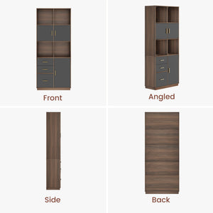 Tall Bookcase with Drawers, Doors & Open Shelves