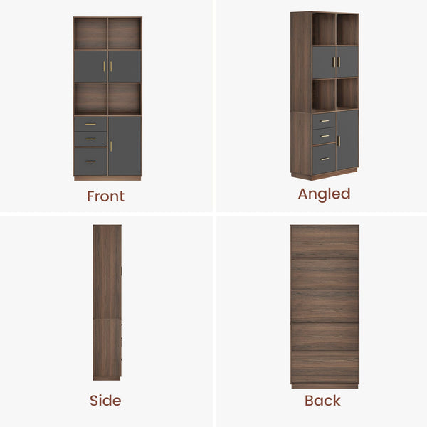 Tall Bookcase with Drawers, Doors & Open Shelves