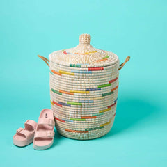 Wicker Grass Storage Basket with Removable Lid & Rope Handles – Modern Coastal