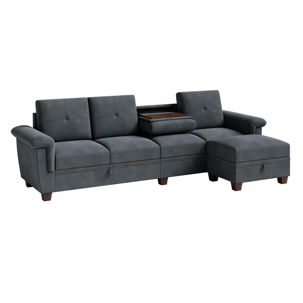 Modular L-Shaped Sectional Sofa with Storage Ottoman – Dark Gray