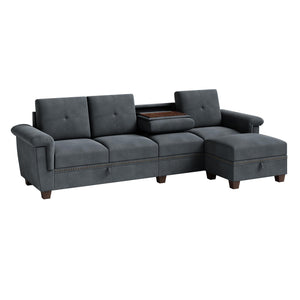 Modular L-Shaped Sectional Sofa with Storage Ottoman – Dark Gray