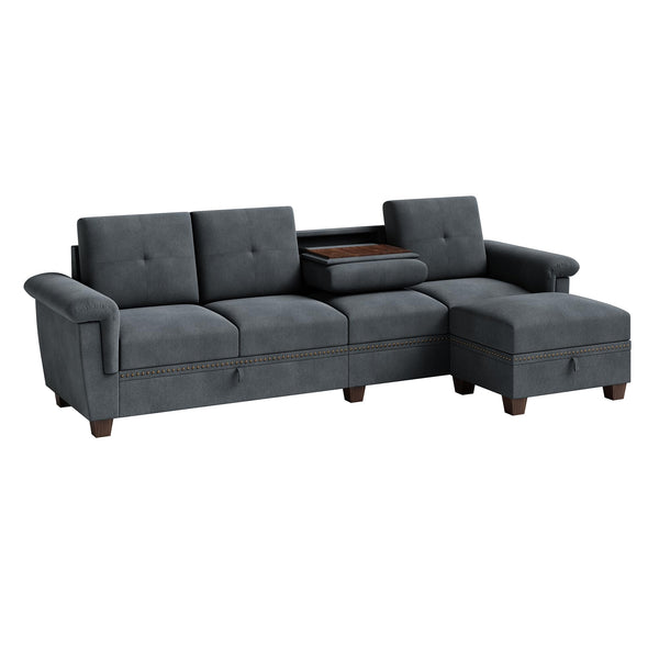 Modular L-Shaped Sectional Sofa with Storage Ottoman – Dark Gray