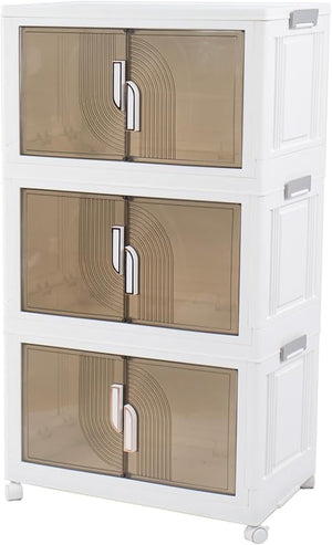 Foldable Stackable Storage Bins with Lids, Doors & Wheels