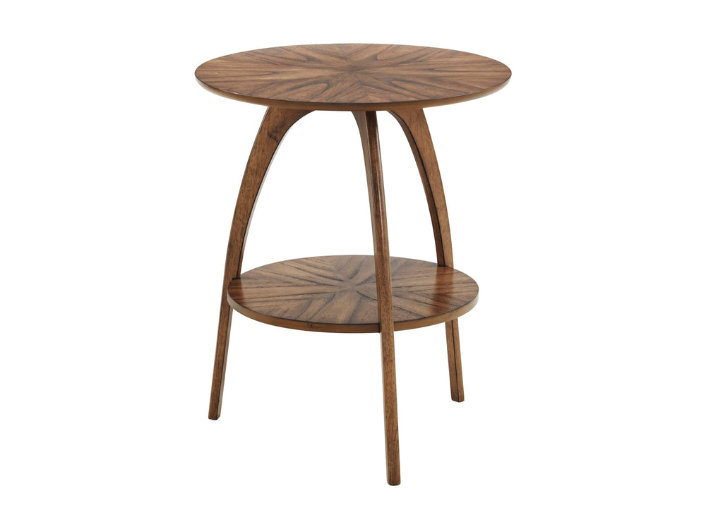 Round Wood End Table with Lower Shelf – Mid-Century Modern, Nutmeg Brown