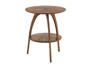 Round Wood End Table with Lower Shelf – Mid-Century Modern, Nutmeg Brown