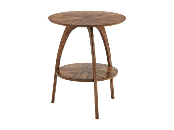 Round Wood End Table with Lower Shelf – Mid-Century Modern, Nutmeg Brown