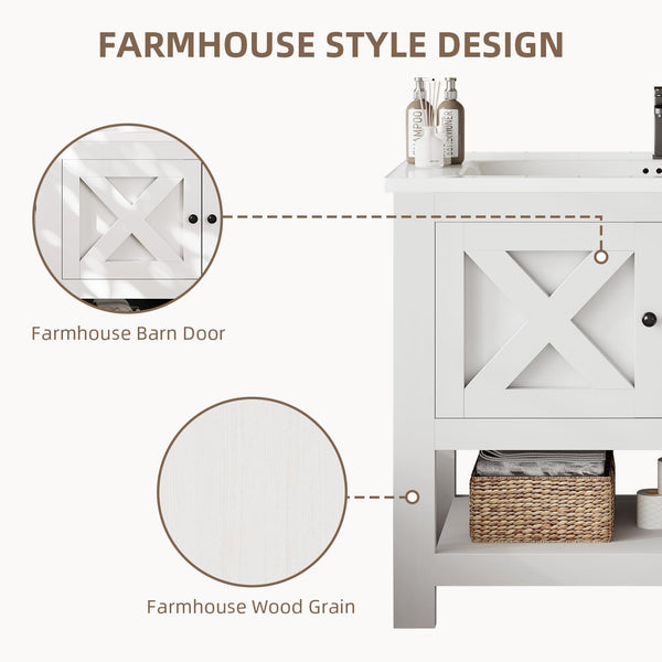 36-Inch Farmhouse Bathroom Vanity with Ceramic Sink