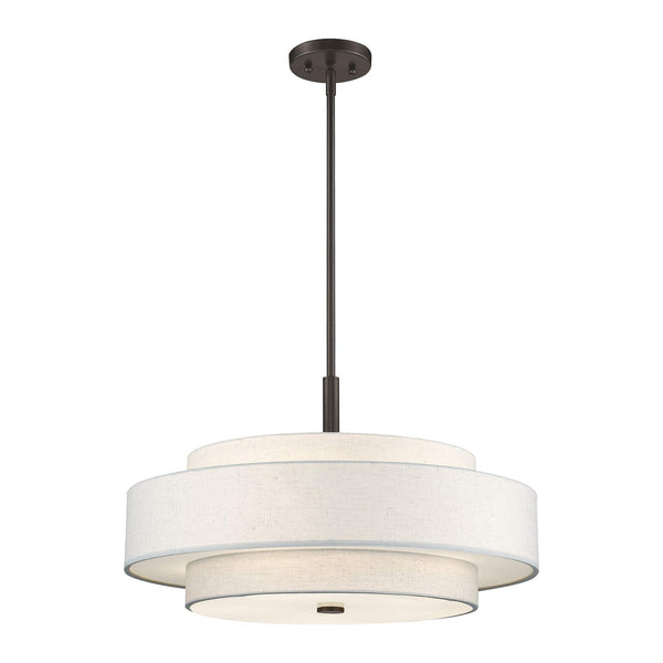 5-Light Triple Drum Pendant Light with Fabric Shade