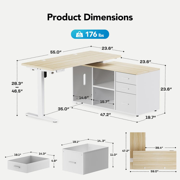 L-Shaped Electric Standing Desk with Drawers
