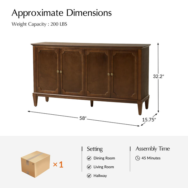 Mid-Century Modern Sideboard Cabinet with 4-Door Storage