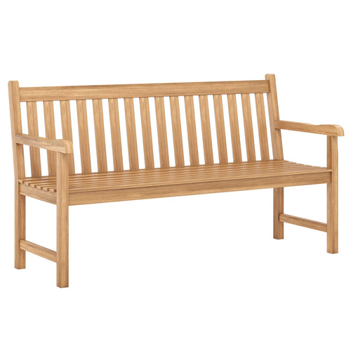 Solid Teak Wood Outdoor Bench with Armrests & Backrest, 3-Seat