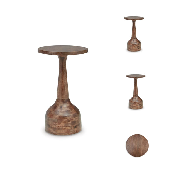 Round Solid Wood Accent End Table