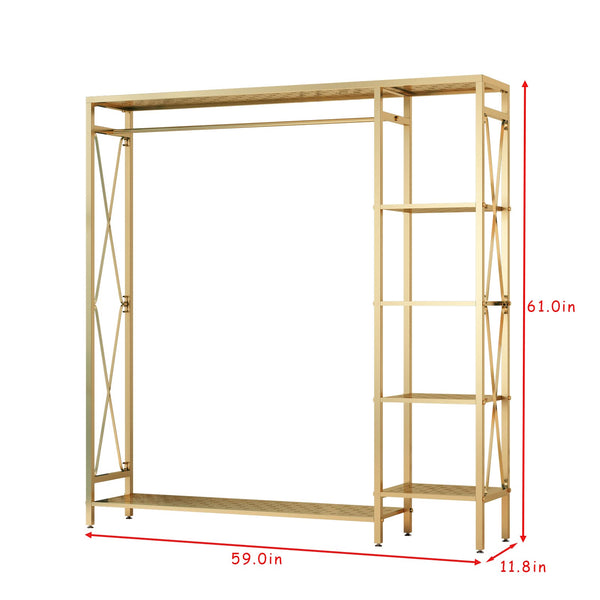 Gold Freestanding Clothing Rack with Shelves
