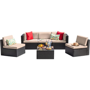 6-Piece Outdoor Sectional Sofa Set with Glass Coffee Table