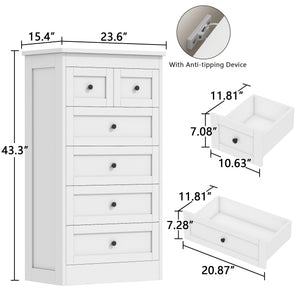6-Drawer Tall Dresser with Metal Rails & Anti-Tip Kit