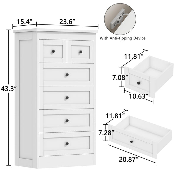 6-Drawer Tall Dresser with Metal Rails & Anti-Tip Kit
