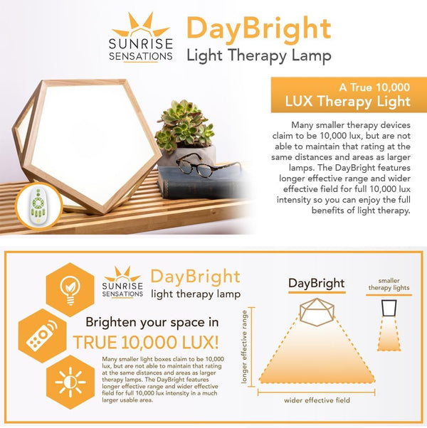 DayBright Light Therapy Lamp Full Spectrum, 10,000 LUX, UV-Free, Full Size, Adjustable, Happy Sun Lamp, Sunlight Lamp for Daylight Feelings - Crafted from Solid Wood