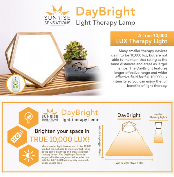 DayBright Light Therapy Lamp Full Spectrum, 10,000 LUX, UV-Free, Full Size, Adjustable, Happy Sun Lamp, Sunlight Lamp for Daylight Feelings - Crafted from Solid Wood