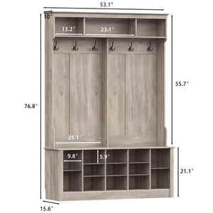 Farmhouse Hall Tree with Bench and Shoe Storage