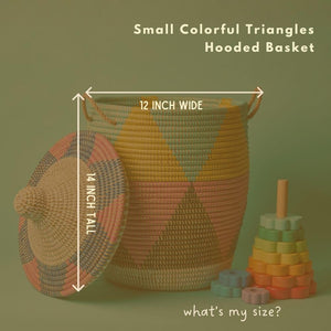 Colorful Wicker Basket with Hooded Lid & Rope Handles