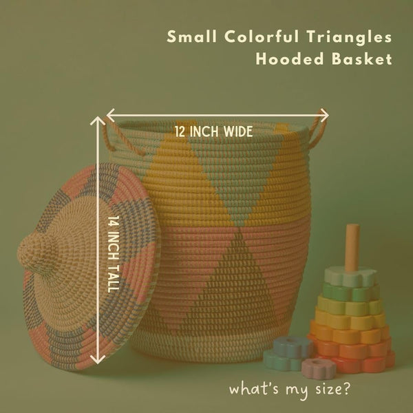 Colorful Wicker Basket with Hooded Lid & Rope Handles