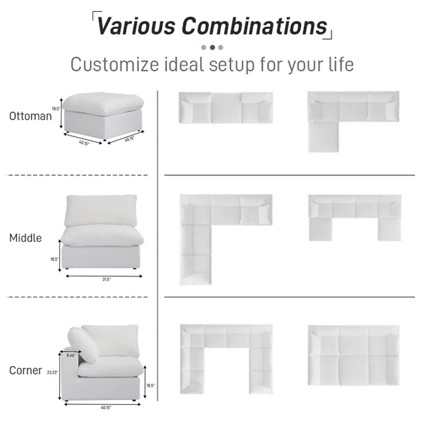 8-Seat Modular Sectional Sofa 160 Inch Cloud Comfort Down Filled Washable Cover