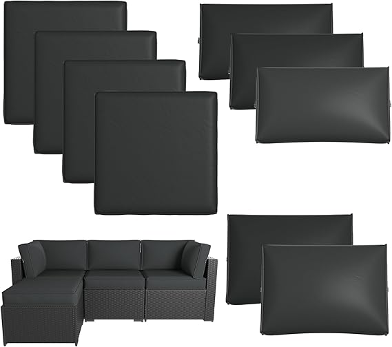 Breezestival Patio Furniture Replacement Cushions for Outdoor Furniture Set of 4, Thick Patio Sofa Cushions for Outdoor Furniture, 9-Piece Splashproof Fade Resistant Cushions for Outdoor Couch, Grey