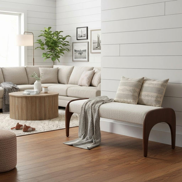 51-Inch Upholstered Bench with Solid Rubber Wood Legs