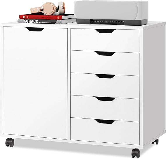 5-Drawer Mobile File Cabinet with Door and Printer Stand