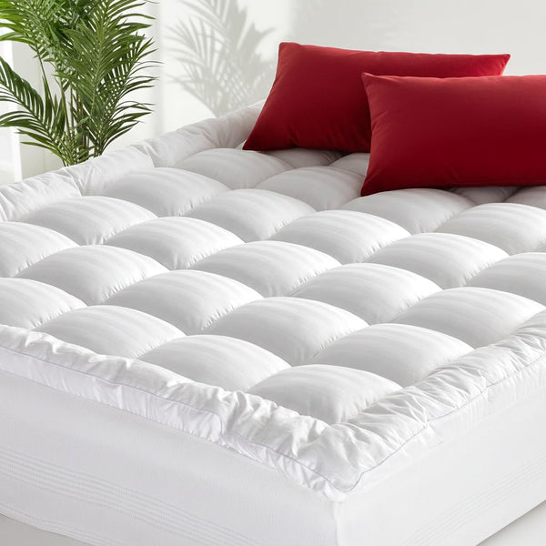 Cotton Pillow Top Mattress Topper with Deep Pocket Skirt