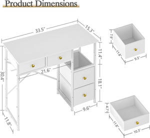 Small Computer Desk with 4 Fabric Drawers