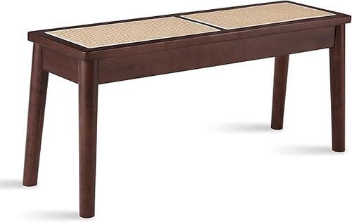 40" Wooden Dining Bench with Woven Rattan Seat