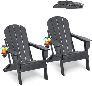 Folding Adirondack Chairs Set of 2 with Cup Holder