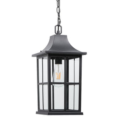 Large Outdoor Pendant Light Fixture – Black Modern Hanging Porch Lantern
