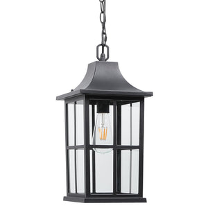 Large Outdoor Pendant Light Fixture – Black Modern Hanging Porch Lantern
