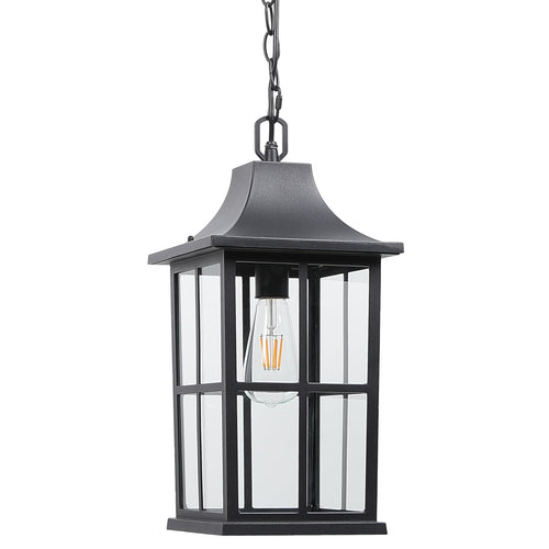 Large Outdoor Pendant Light Fixture – Black Modern Hanging Porch Lantern