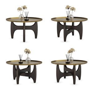 Round Coffee Table with Metal Tray Top & Wood X-Base